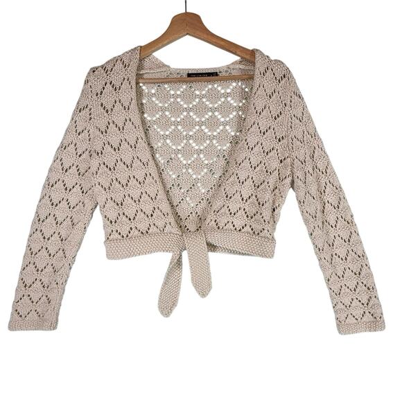 VTG 2005 Y2K The Limited White Crochet Tie Front Cardigan MEDIUM Cream Whimsy - Picture 4 of 13